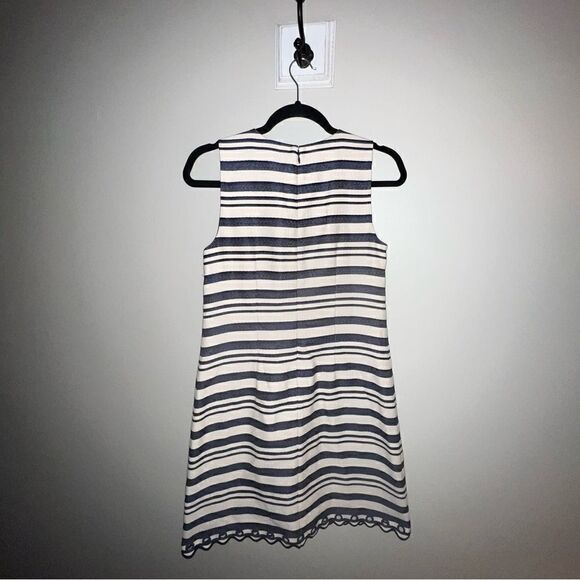 J Crew Cotton Blend Striped Scalloped Dress - Sz 2 - Picture 7 of 16